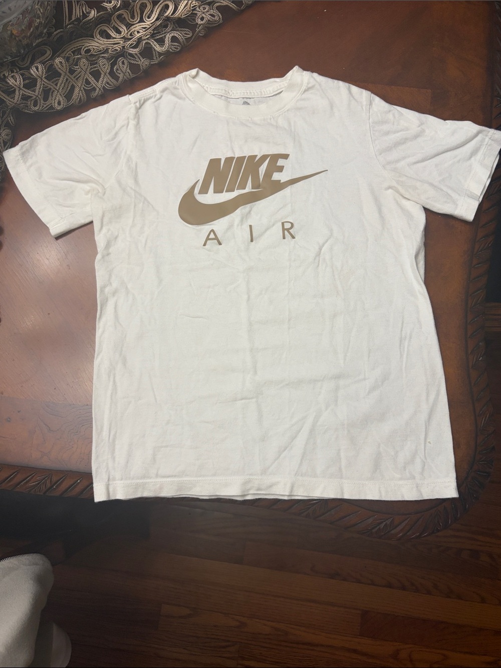 Nike White Tee with Gold Nike Air Logo - Kids Short Sleeve
